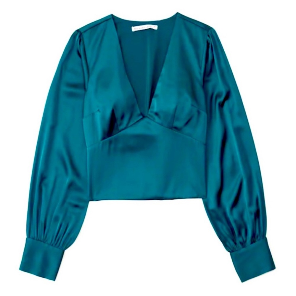 Abercrombie & Fitch Dark Teal/Green Puff Sleeve Top Satin-like